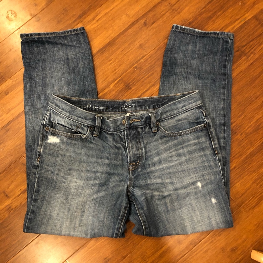 LOFT Boyfriend Jeans  Sz 6  button fly distressed medium wash